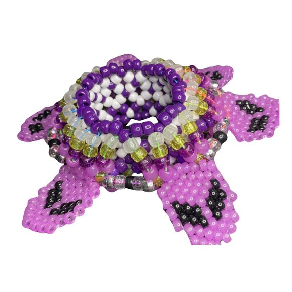 Purple Alien Faces Made w/Glow-in-Dark Pony Bead-On UFO 3d Kandi Cuff - Picture 1 of 4